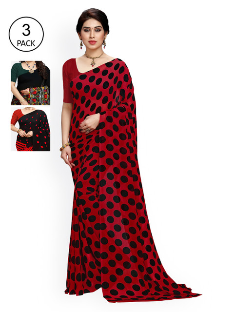 

KALINI Pack Of 3 Red & Black Poly Georgette Sarees
