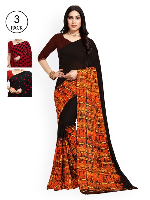 

KALINI Pack Of 3 Poly Georgette Sarees, Black
