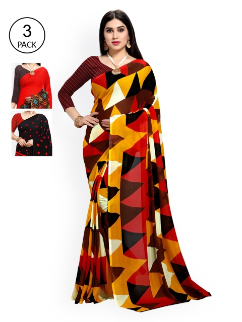 

KALINI Pack of 3 Printed Poly Georgette Saree, Multi