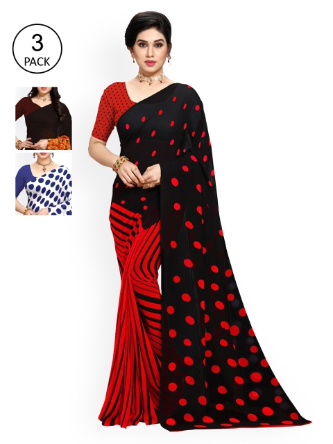 

KALINI Pack of 3 Poly Georgette Sarees, White