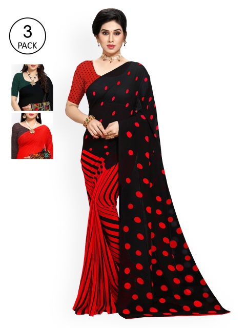 

KALINI Red & Black Pack of 3 Printed Saree