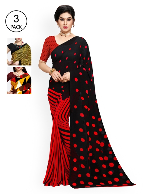 

KALINI Women Pack of 3 Printed Sarees, Black