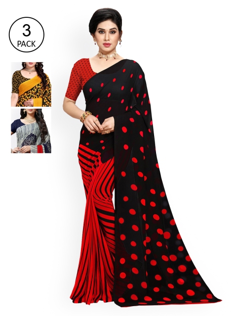 

KALINI Women Pack of 3 Printed Sarees, Black