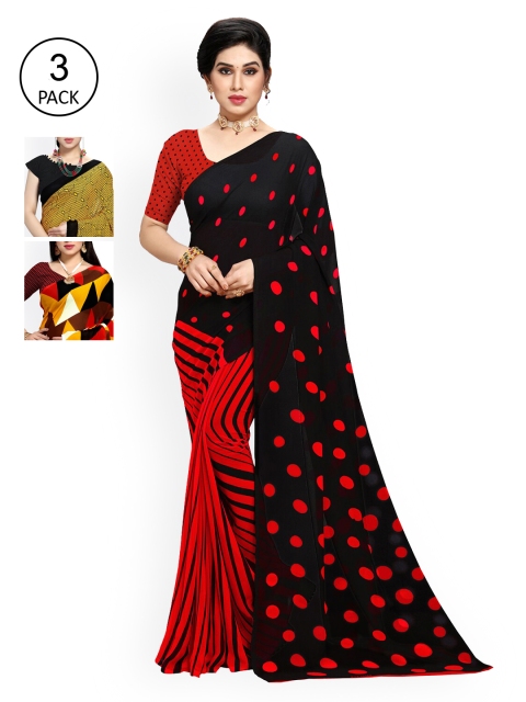 

KALINI Red & Yellow Pack of 3 Printed Saree