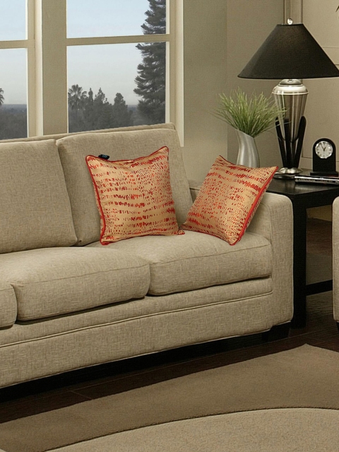 

S9home by Seasons Beige & Orange Set of 2 16'' x 16'' Square Cushion Covers