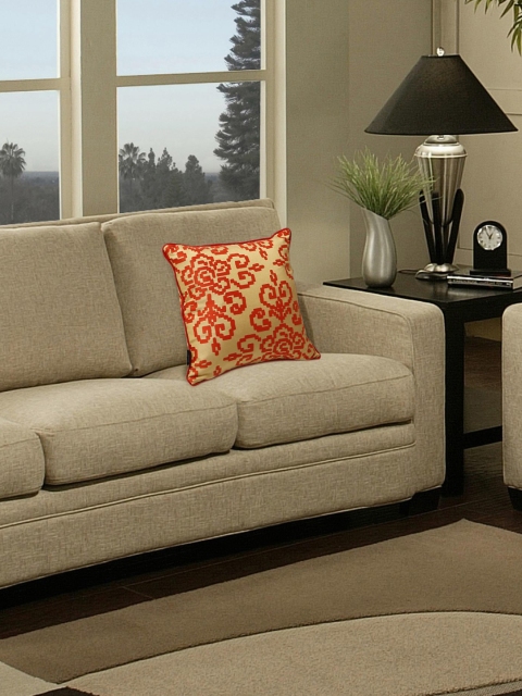 

S9home by Seasons Beige & Orange Single 16'' x 16'' Square Cushion Cover