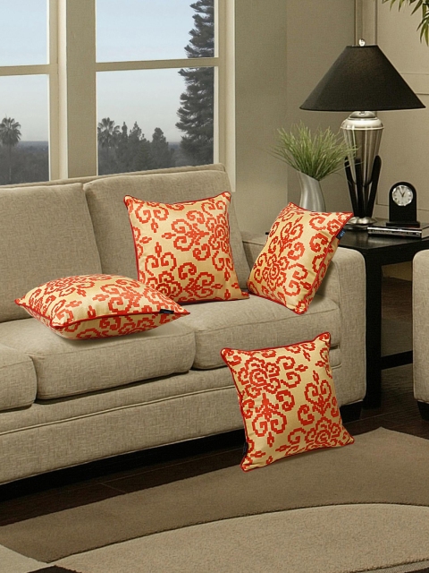 

S9home by Seasons Beige & Orange Set of 4 16'' x 16'' Square Cushion Covers