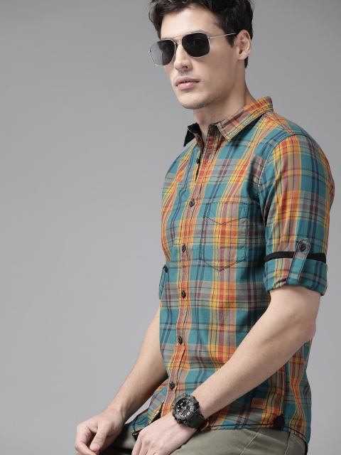 

Roadster Men Turquoise Blue Tartan Checks Pure Cotton Casual Shirt
