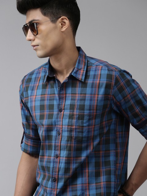 

Roadster Men Blue & Black Tartan Checked Opaque Casual Shirt