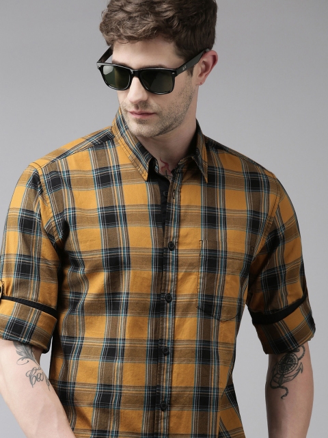 

Roadster Men Mustard Tartan Checks Opaque Checked Casual Shirt