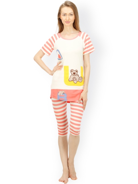 

Camey Peach-Coloured Striped Night Suit NS101
