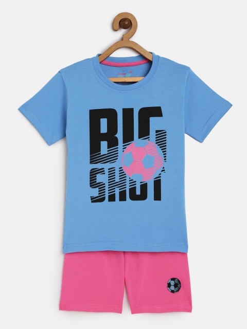 

Toonyport Kids Blue and Pink Typography Printed Pure Cotton T-shirt with Shorts