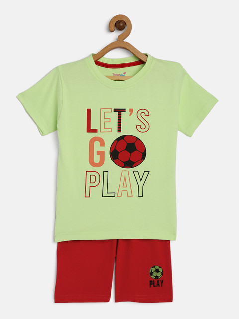 

Toonyport Kids Green & Red Printed Pure Cotton T-shirt with Shorts