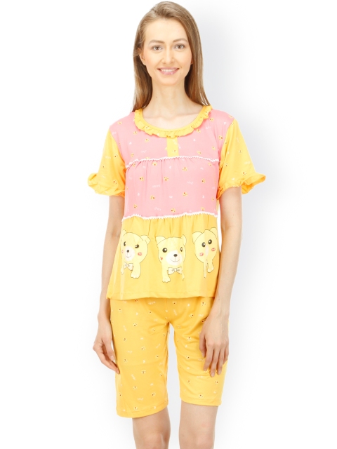 

Camey Yellow Printed Night Suit NSH104