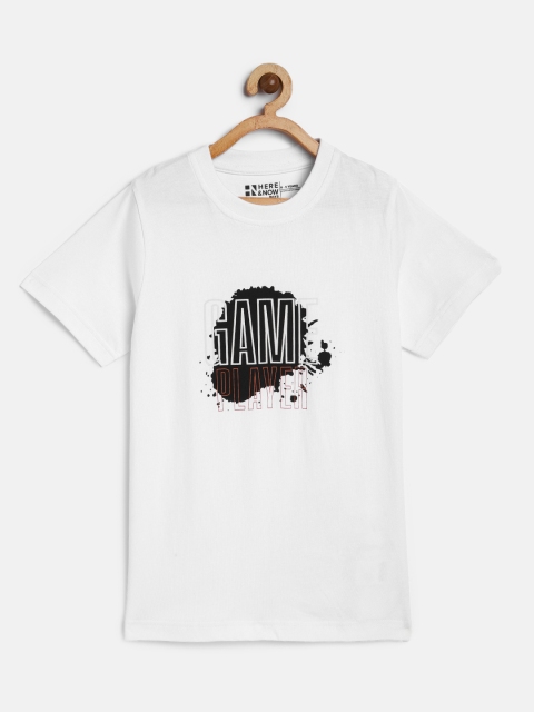 

HERENOW Boys White Typography Printed Pure Cotton T-shirt