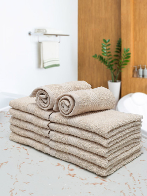 

RANGOLI Set Of 12 Cream-Coloured Solid 380 GSM Pure Cotton Face Towels