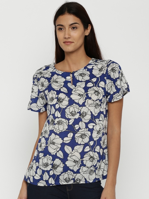 

Allen Solly Woman Navy Printed Top, Navy blue