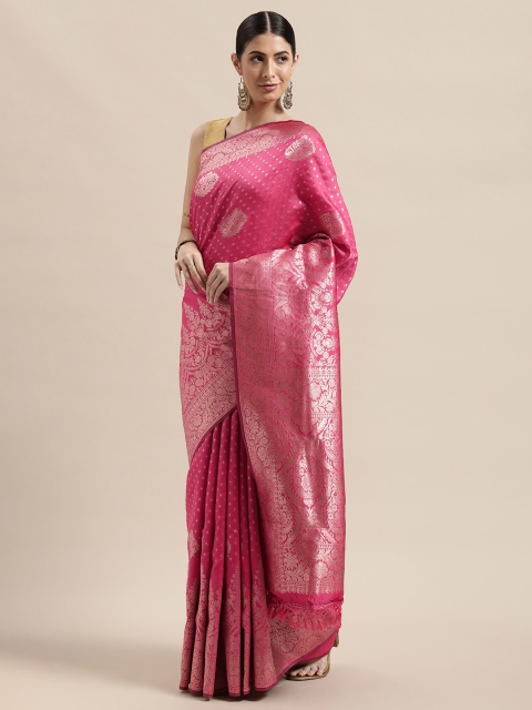 

PACHE Coral & Gold-Toned Floral Zari Art Silk Kanjeevaram Saree