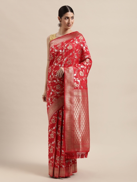 

PACHE Red Floral Zari Art Silk Banarasi Saree