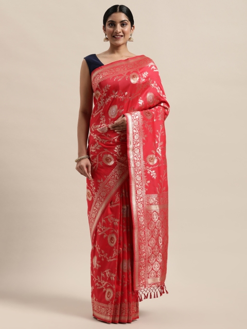

PACHE Red & Gold-Toned Floral Zari Art Silk Banarasi Saree