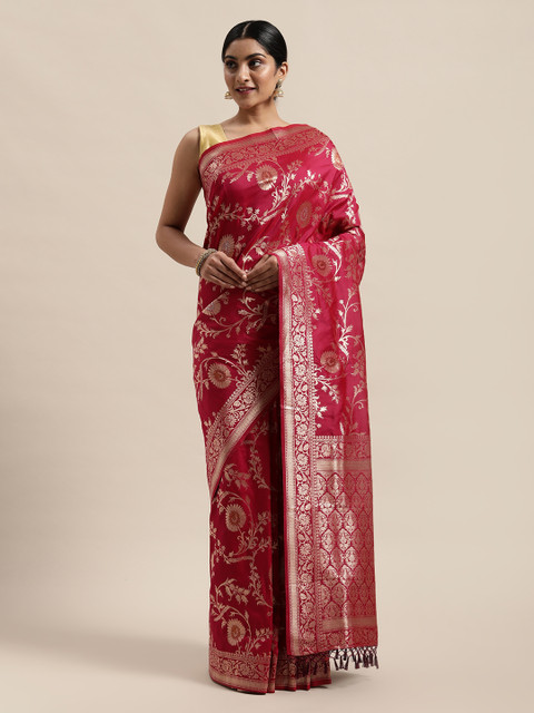 

PACHE Pink Floral Zari Art Silk Banarasi Saree