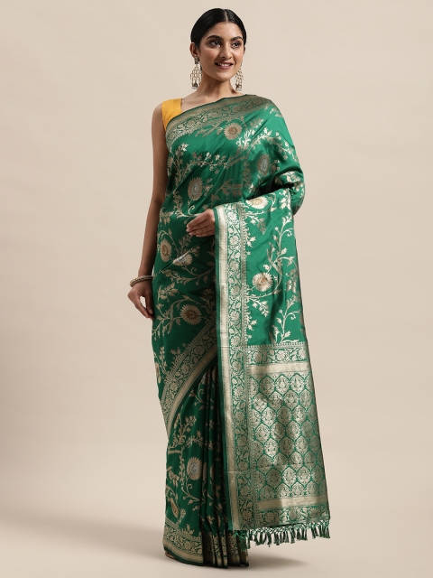 

PACHE Green & Gold-Toned Floral Zari Art Silk Banarasi Saree