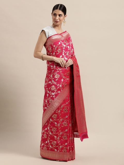 

PACHE Pink Floral Zari Art Silk Banarasi Saree