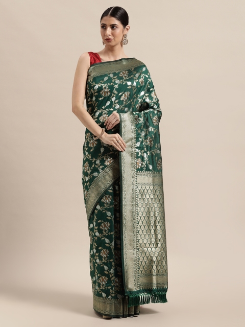 

PACHE Green & Gold-Toned Floral Zari Art Silk Banarasi Saree
