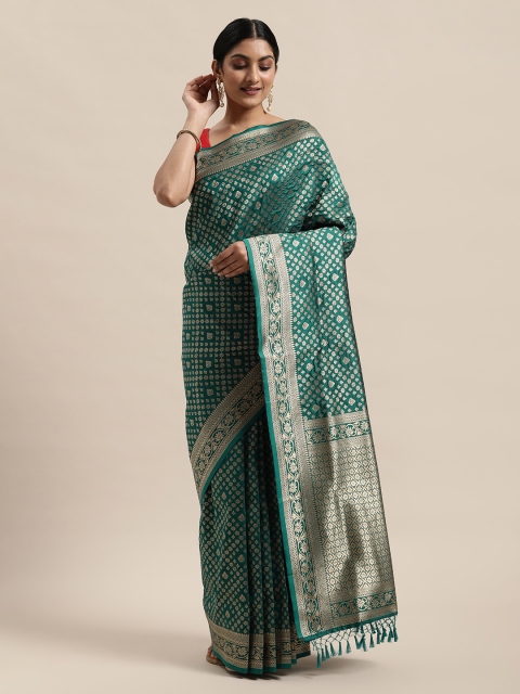 

PACHE Teal Green & Gold-Toned Ethnic Motifs Zari Art Silk Banarasi Saree