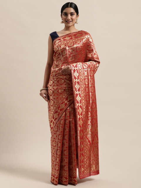 

PACHE Red & Gold-Toned Floral Zari Art Silk Banarasi Saree
