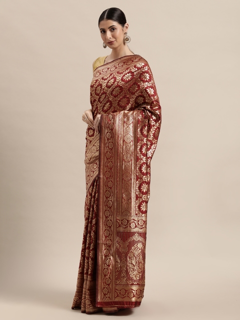

PACHE Maroon Floral Zari Art Silk Banarasi Saree