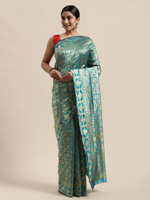 

PACHE Teal Floral Zari Art Silk Banarasi Saree