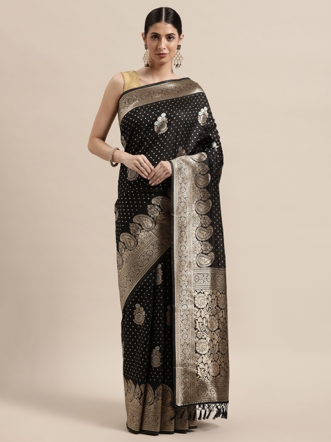 

PACHE Black & Gold-Toned Ethnic Motifs Zari Art Silk Banarasi Saree