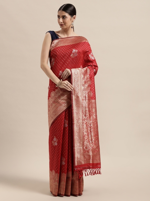 

PACHE Red Floral Zari Art Silk Banarasi Saree