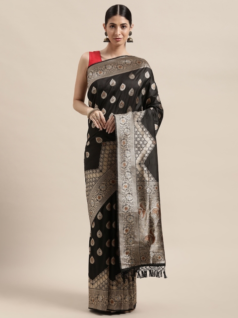 

PACHE Black & Golden Ethnic Motifs Woven Design Zari Art Silk Banarasi Saree