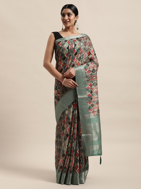 

PACHE Multicoloured Printed Silk Cotton Chanderi Saree, Multi