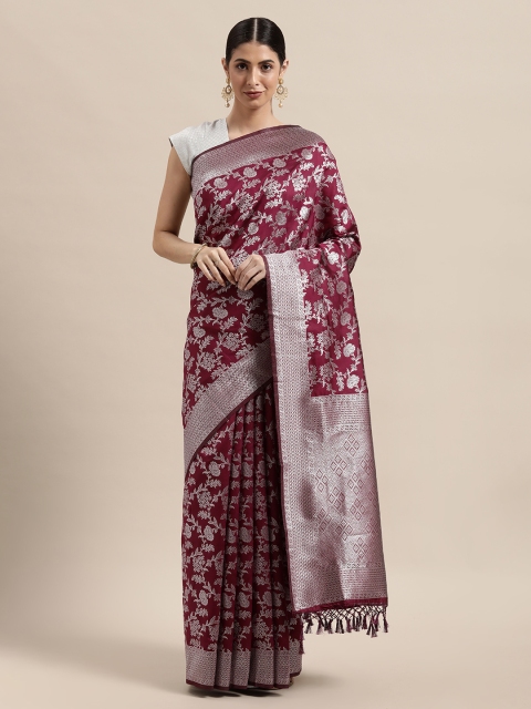 

PACHE Purple Floral Zari Art Silk Banarasi Saree