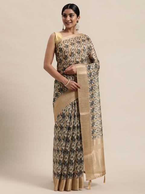 

PACHE Grey & Off White Abstract Printed Saree