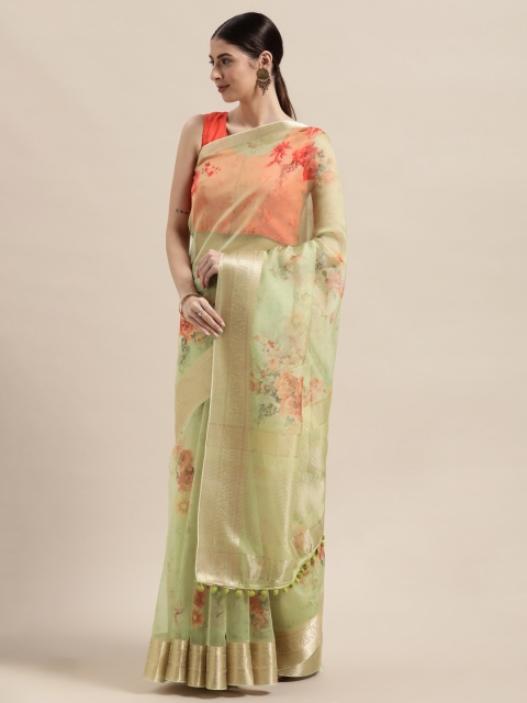 

PACHE Green Floral Organza Saree