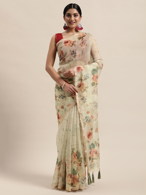 

PACHE Multicoloured Floral Organza Saree, Multi