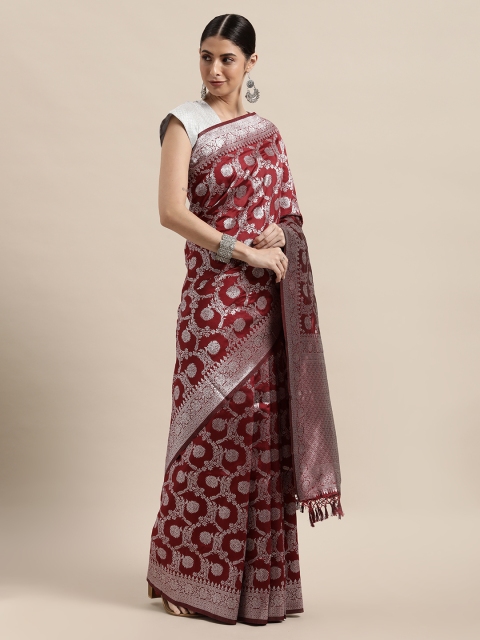 

PACHE Maroon Floral Zari Art Silk Banarasi Saree