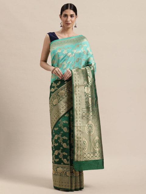 

PACHE Green & Gold-Toned Floral Zari Art Silk Banarasi Saree