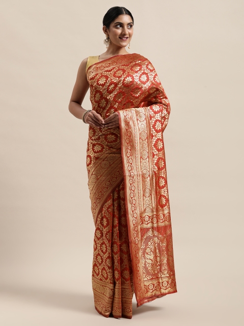 

PACHE Red Floral Zari Art Silk Banarasi Saree