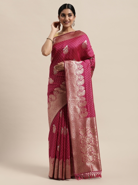 

PACHE Pink & Gold-Toned Paisley Zari Art Silk Banarasi Saree