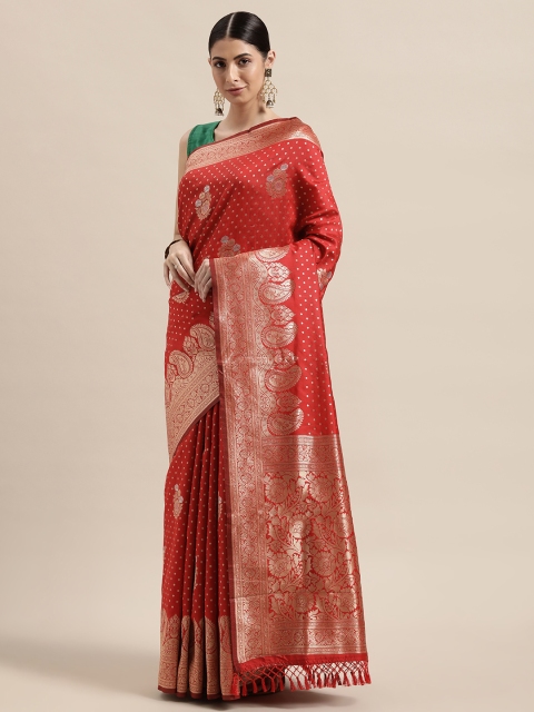 

PACHE Red & Gold-Toned Floral Zari Art Silk Banarasi Saree