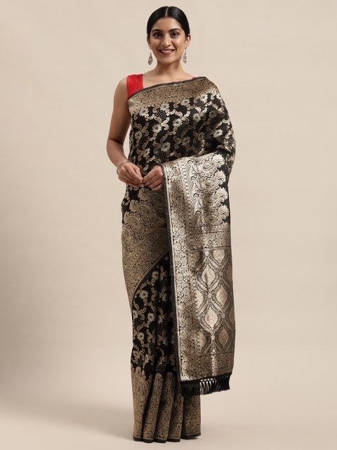 

PACHE Black & Gold-Toned Floral Zari Art Silk Banarasi Saree