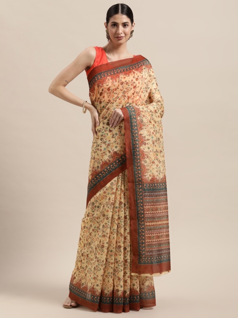 

PACHE Yellow Paisley Print Silk Cotton Chanderi Saree