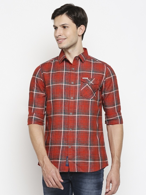 

Being Human Men Red & White Slim Fit Checked Casual Shirt