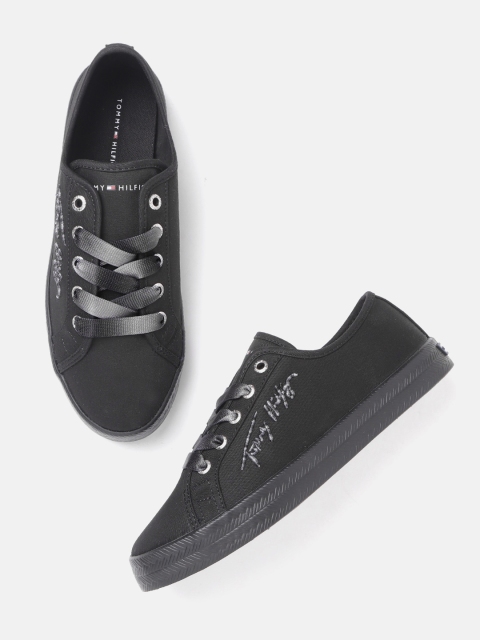 

Tommy Hilfiger Women Black Solid Sneakers with Brand Logo Embroidered Detail
