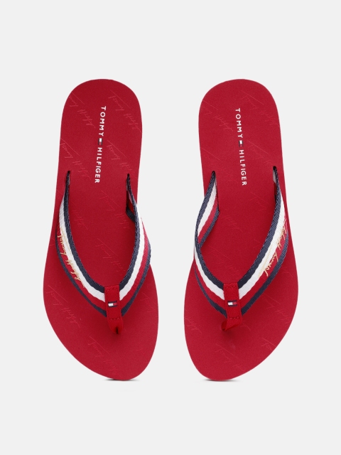 

Tommy Hilfiger Women Red & White Ego Beach Striped Thong Flip-Flops